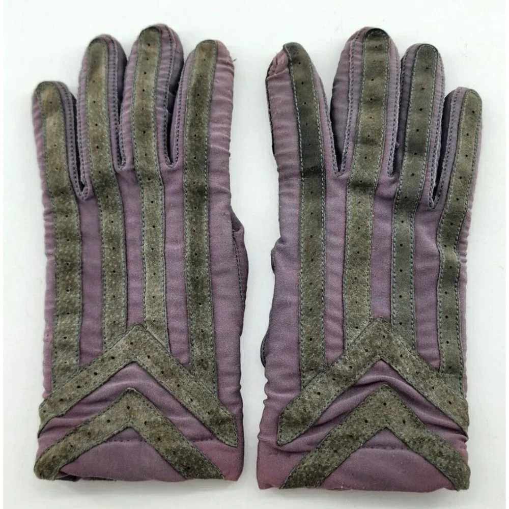 VTG Women's Isotoner Gray Classic Lined Driving Gloves‎ One Size Nylon Blend
